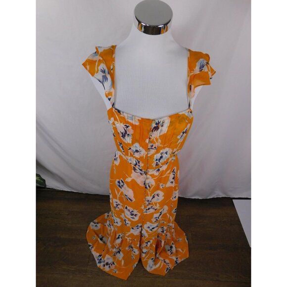 Bleuh Ciel Dress Womens Large Orange Floral Maxi Button Front Ruffle Lined - Picture 6 of 12